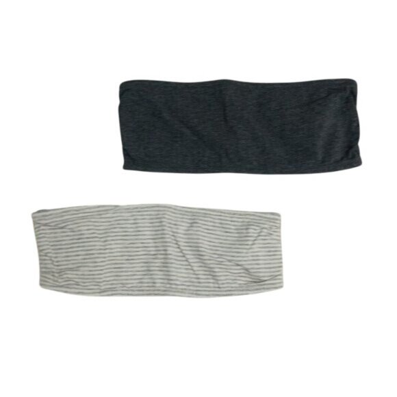 H&M Bandeau Bundle Charcoal & Heather Grey Striped Stretchy Comfortable - Picture 1 of 4